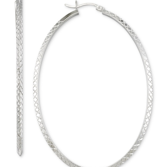 Large Oval Hoop Earrings in Sterling Silver - Picture 2 of 5